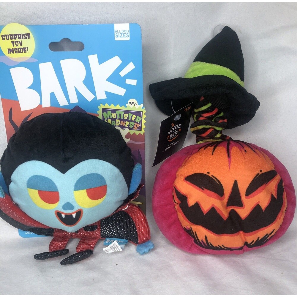 2 Dog Toys-BARK Halloween Boogie Man & Pumpkin Plush Squeak Toy NEW!!